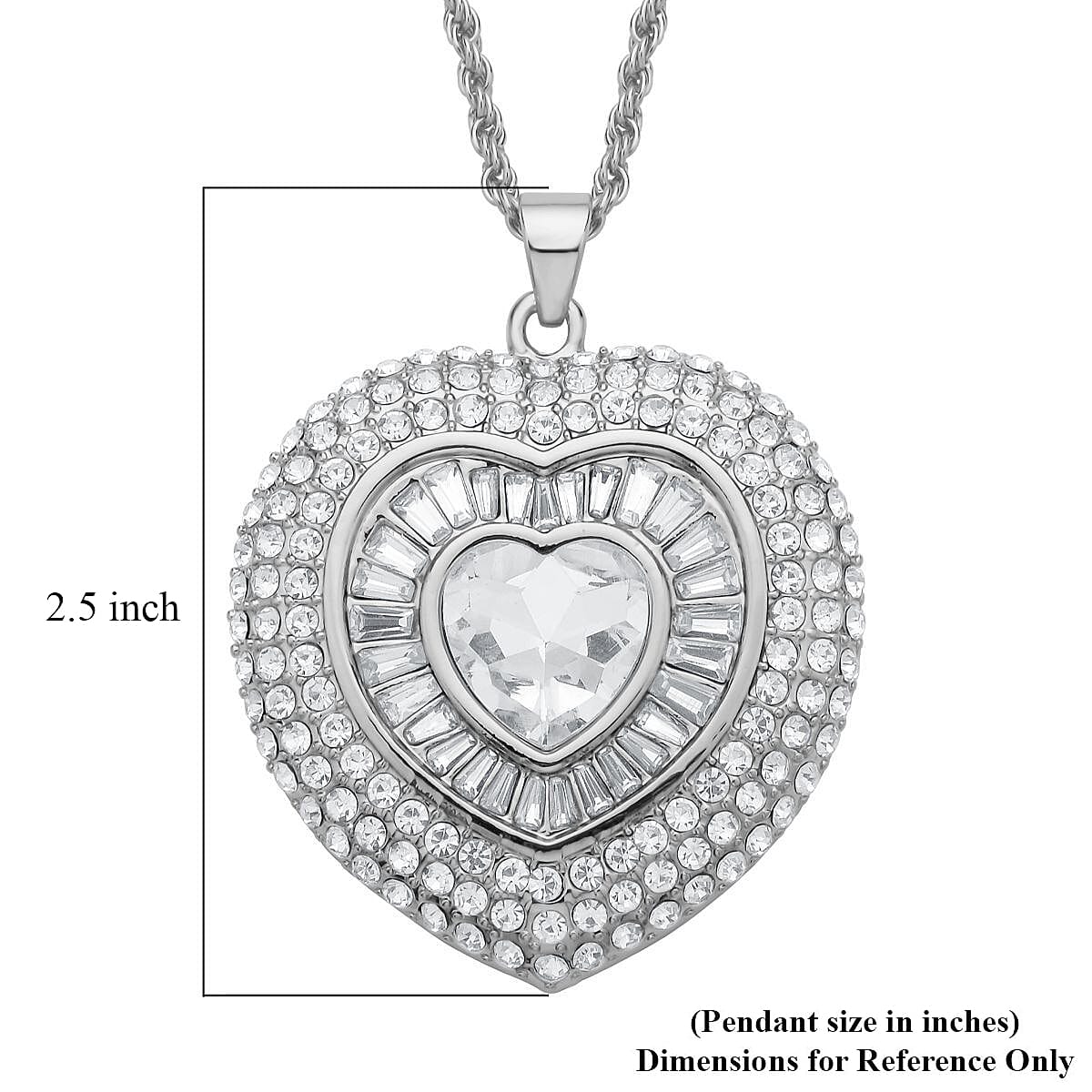 White Austrian Crystal Heart Pendant Necklace in Silvertone 28-30 Inches image number 5