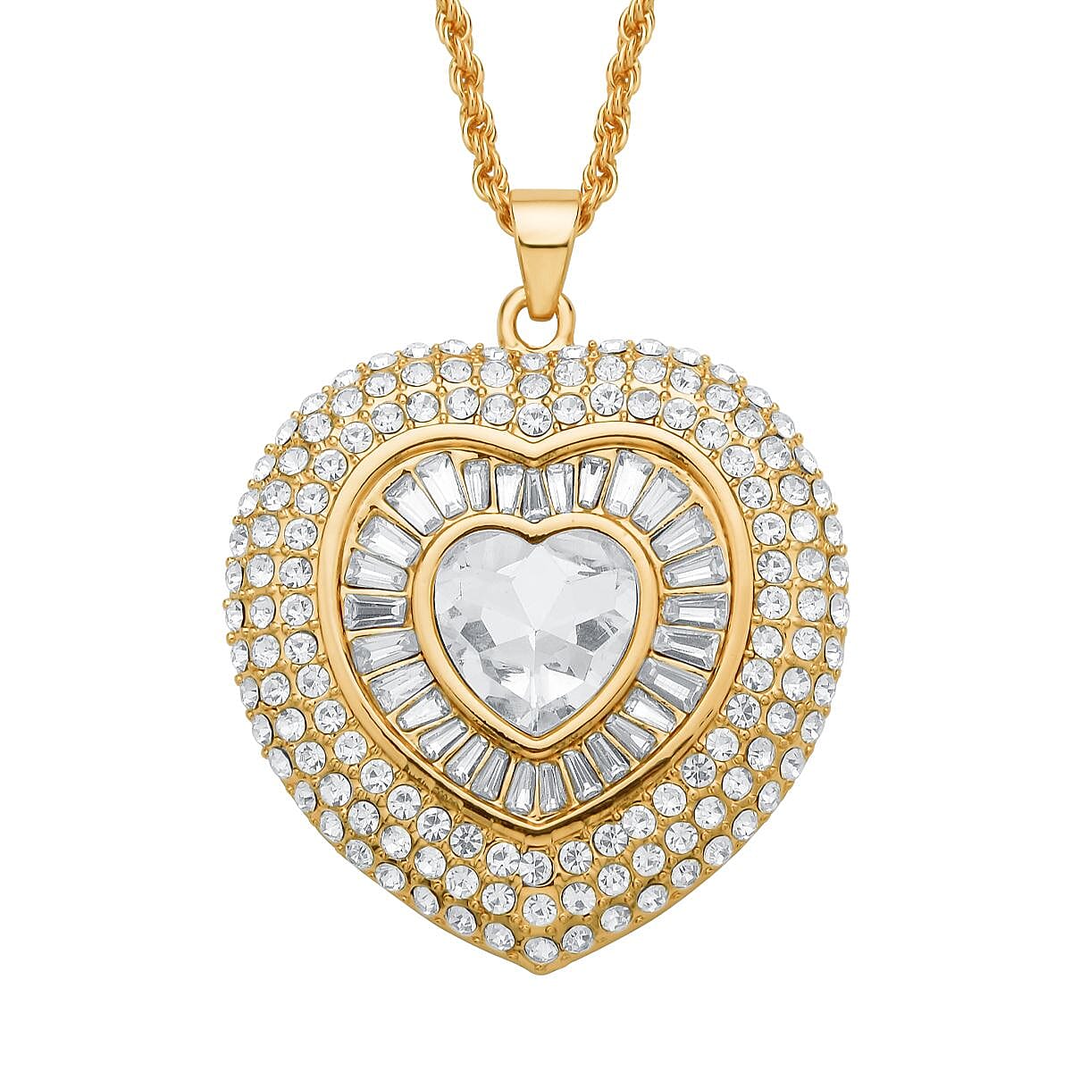 White Austrian Crystal Heart Pendant Necklace in Goldtone 28-30 Inches image number 0