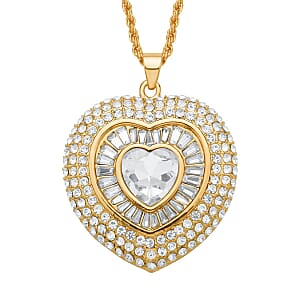 White Austrian Crystal Heart Pendant Necklace in Goldtone 28-30 Inches