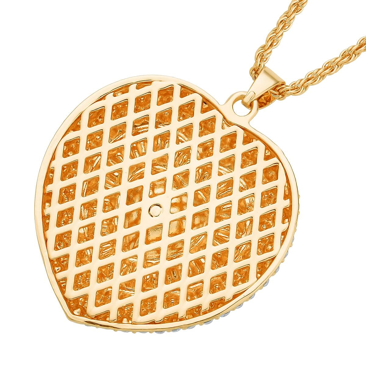 White Austrian Crystal Heart Pendant Necklace in Goldtone 28-30 Inches image number 3