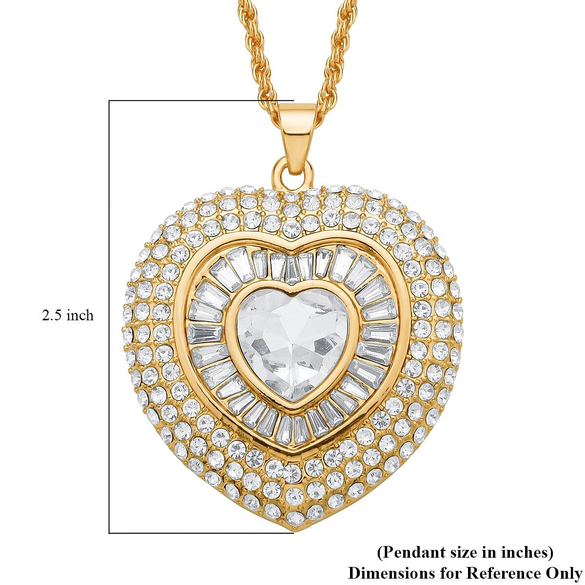 White Austrian Crystal Heart Pendant Necklace in Goldtone 28-30 Inches image number 4