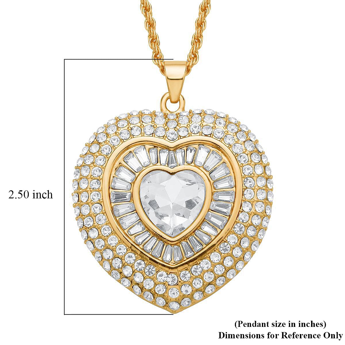White Austrian Crystal Heart Pendant Necklace in Goldtone 28-30 Inches image number 5