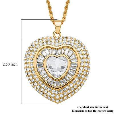 White Austrian Crystal Heart Pendant Necklace in Goldtone 28-30 Inches