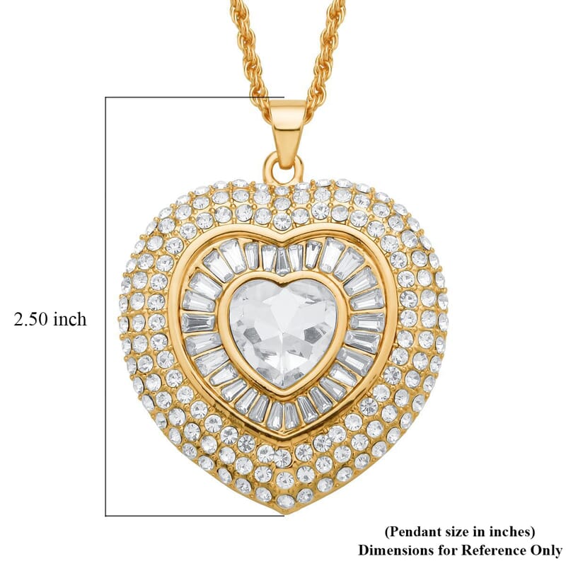 White Austrian Crystal Heart Pendant Necklace in Goldtone 28-30 Inches