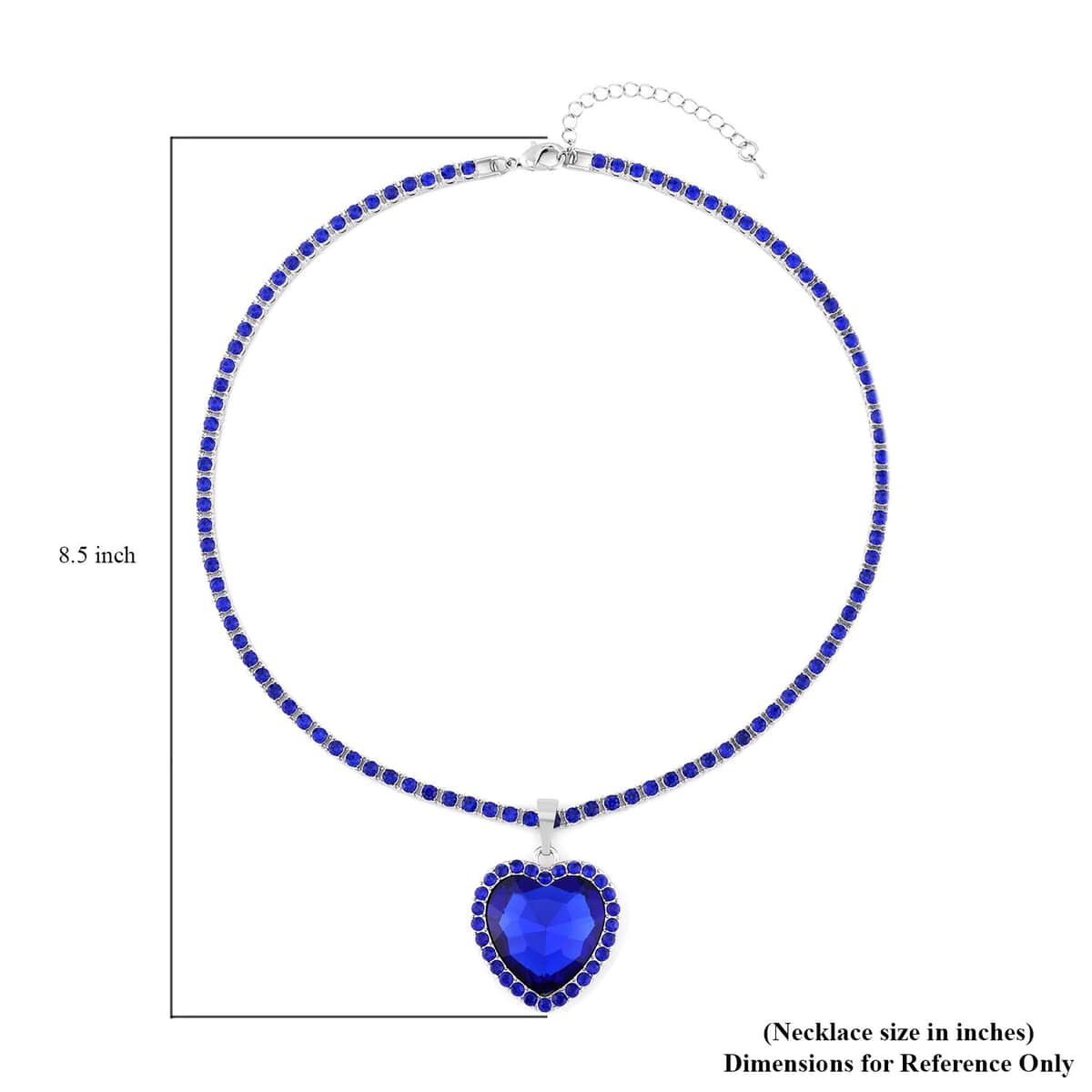 Blue Glass and Blue Austrian Crystal Heart Pendant with Tennis Necklace in Silvertone 20-22 Inches image number 4