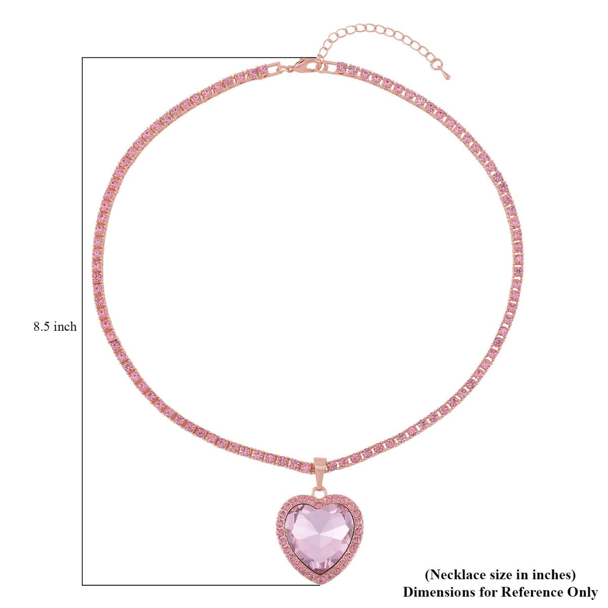 Pink Glass and Pink Austrian Crystal Heart Pendant with Tennis Necklace 20-22 Inches in Rosetone image number 4