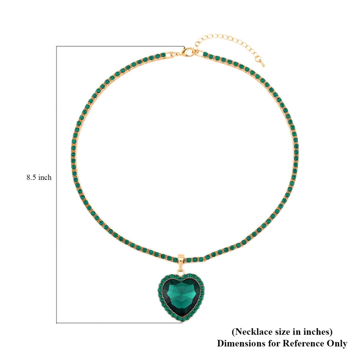Green Glass and Green Austrian Crystal Heart Pendant with Tennis Necklace 20-22 Inches in Goldtone image number 4