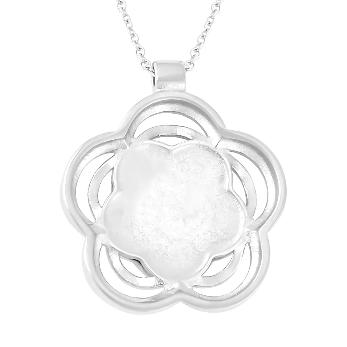 Abalone Shell and White Austrian Crystal Flower Pendant Necklace 20 Inches in Strainless Steel image number 4