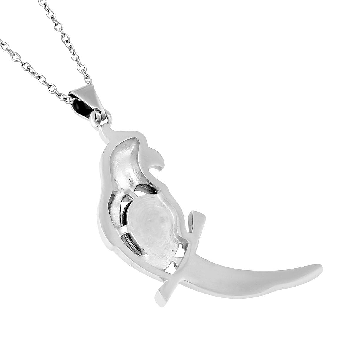 Abalone Shell, White and Black Austrian Crystal Parrot Pendant Necklace 20 Inches in Stainless Steel image number 4