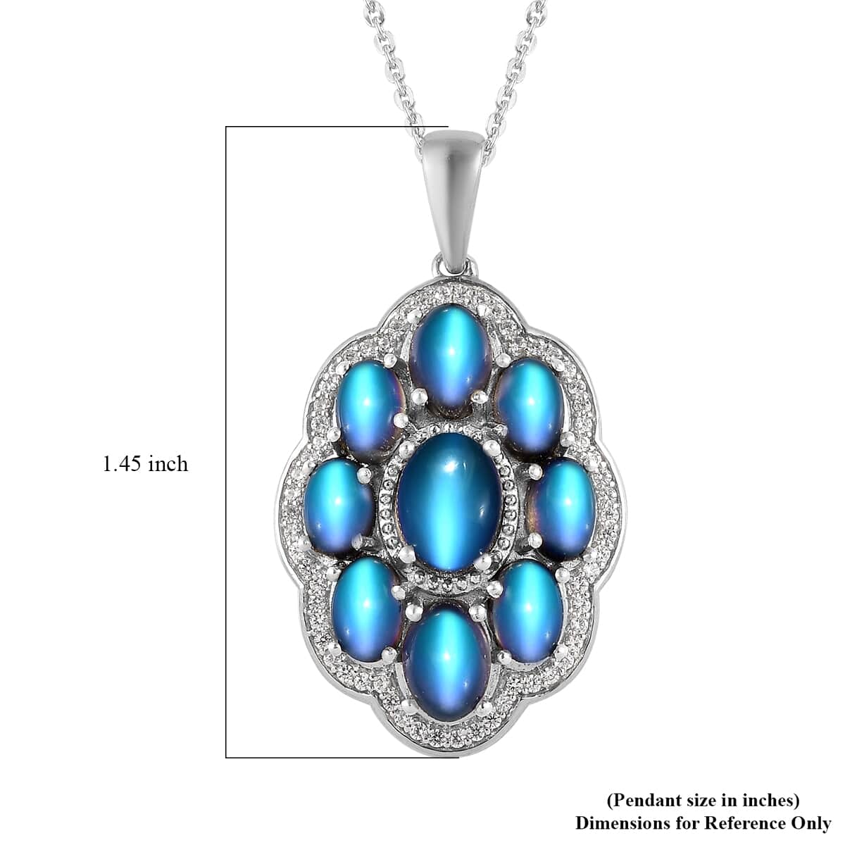 Aurora Moonstone (D) and White Zircon Pendant Necklace 20 Inches in Platinum Over Sterling Silver 6.75 ctw image number 5