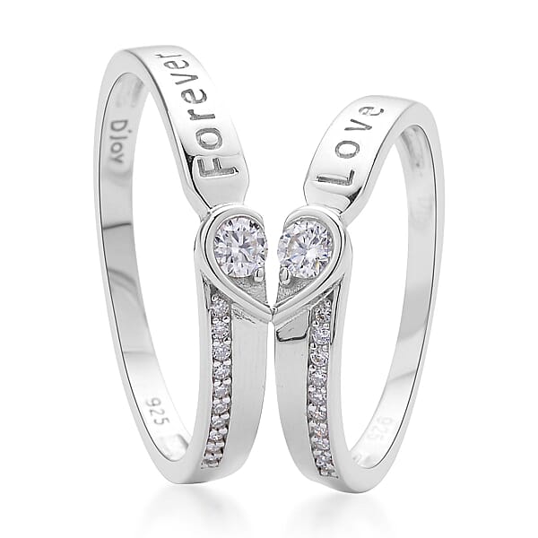 Set of 2 Moissanite Band Ring in Rhodium Over Sterling Silver (Size 6.0) 0.35 ctw