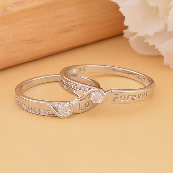 Set of 2 Moissanite Band Ring in Rhodium Over Sterling Silver (Size 6.0) 0.35 ctw