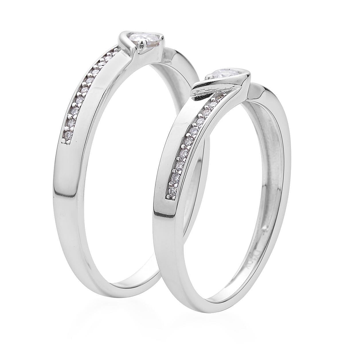 Set of 2 Moissanite Band Ring in Rhodium Over Sterling Silver (Size 6.0) 0.35 ctw