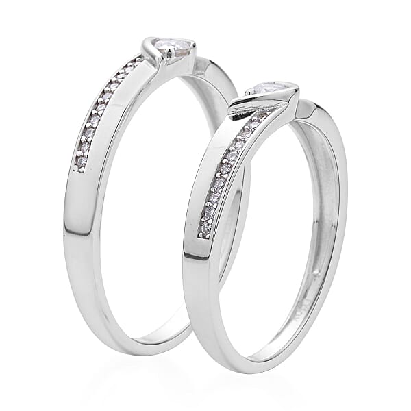 Set of 2 Moissanite Band Ring in Rhodium Over Sterling Silver (Size 6.0) 0.35 ctw