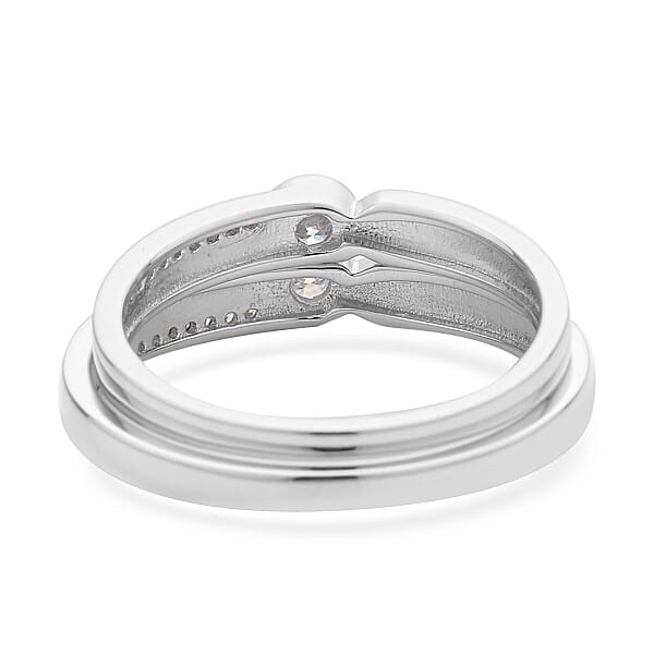 Set of 2 Moissanite Band Ring in Rhodium Over Sterling Silver (Size 6.0) 0.35 ctw
