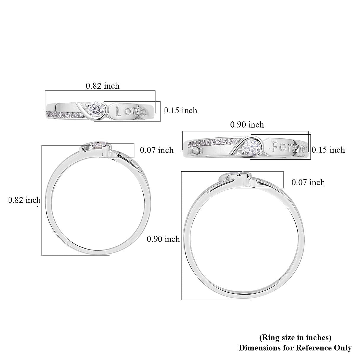 Set of 2 Moissanite Band Ring in Rhodium Over Sterling Silver (Size 6.0) 0.35 ctw