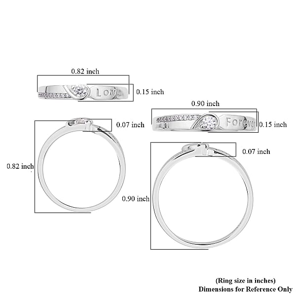 Set of 2 Moissanite Band Ring in Rhodium Over Sterling Silver (Size 6.0) 0.35 ctw
