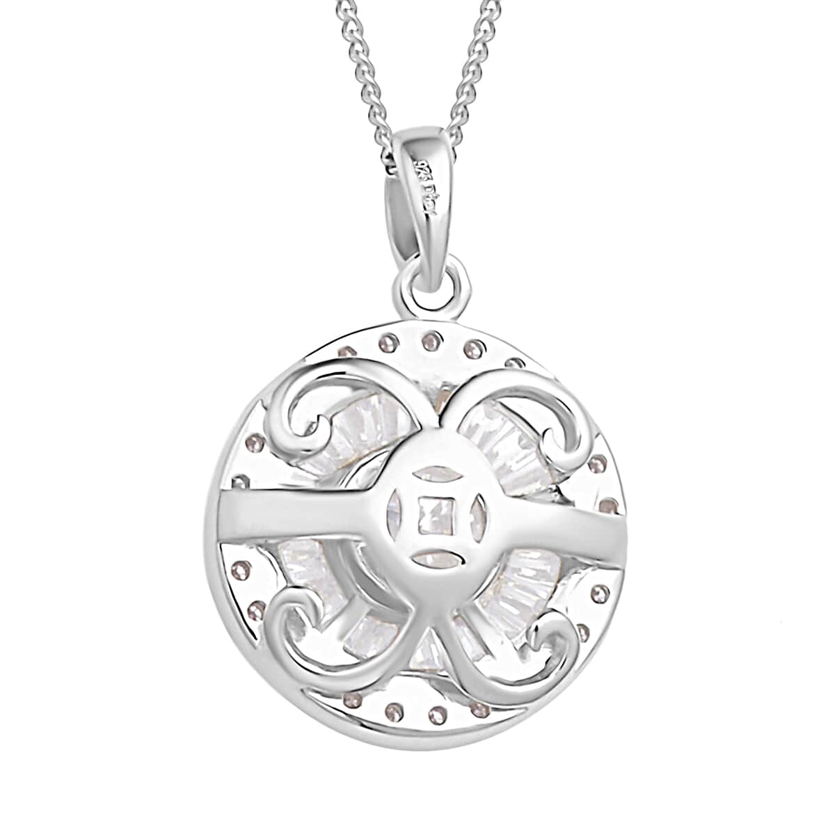 Moissanite Double Halo Pendant Necklace 18 Inches in Rhodium Over Sterling Silver 1.85 ctw image number 4