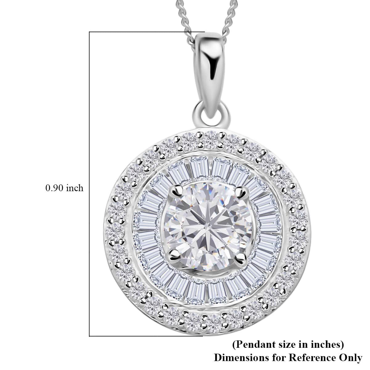Moissanite Double Halo Pendant Necklace, Moissanite Pendant Necklace, 18 Inch Pendant Necklace, Rhodium Over Sterling Silver Pendant Necklace 1.85 ctw image number 5