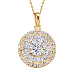Moissanite Double Halo Pendant Necklace, Moissanite Pendant Necklace, 18 Inch Pendant Necklace, Vermeil Yellow Gold Over Sterling Silver Pendant Necklace 1.85 ctw
