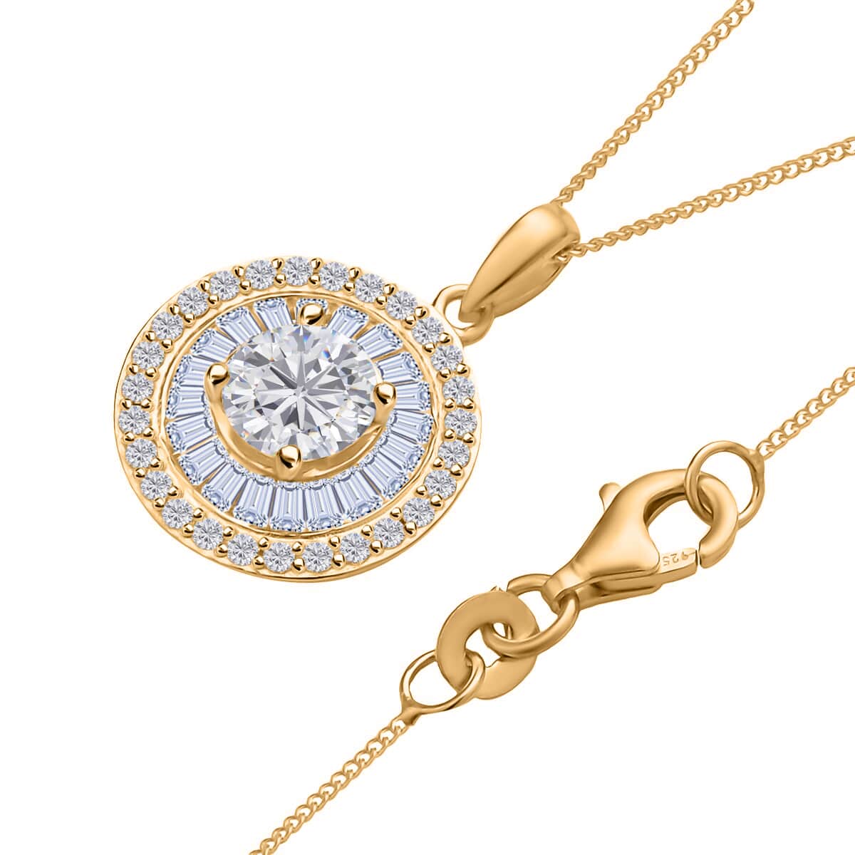 Moissanite 1.85 ctw Double Halo Pendant Necklace, Moissanite Pendant Necklace, 18 Inch Pendant Necklace, Vermeil Yellow Gold Over Sterling Silver Pendant Necklace image number 2