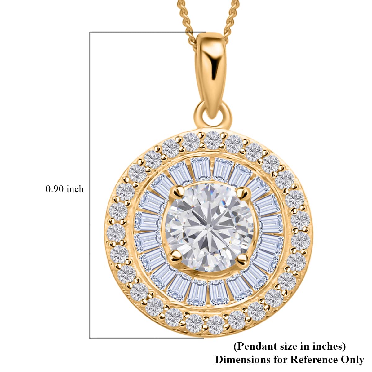 Moissanite Double Halo Pendant Necklace, Moissanite Pendant Necklace, 18 Inch Pendant Necklace, Vermeil Yellow Gold Over Sterling Silver Pendant Necklace 1.85 ctw image number 4