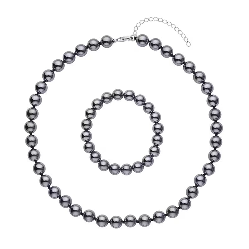 Terahertz 370.00 ctw Round Beaded Stretch Bracelet and Necklace 18-20 Inches in Rhodium Over Sterling Silver
