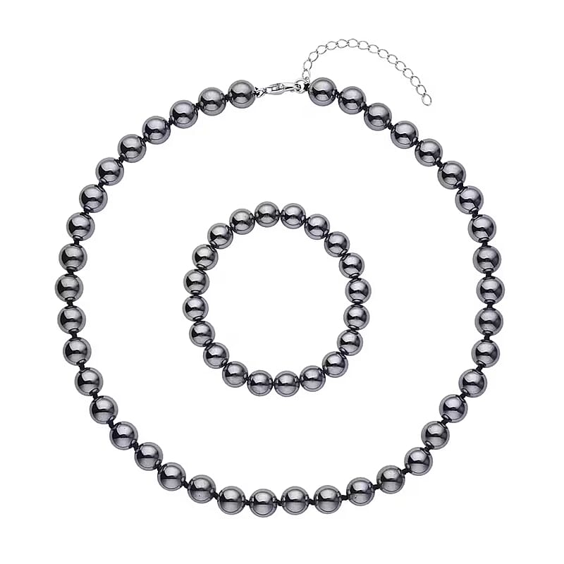 Terahertz 370.00 ctw Round Beaded Stretch Bracelet and Necklace 18-20 Inches in Rhodium Over Sterling Silver