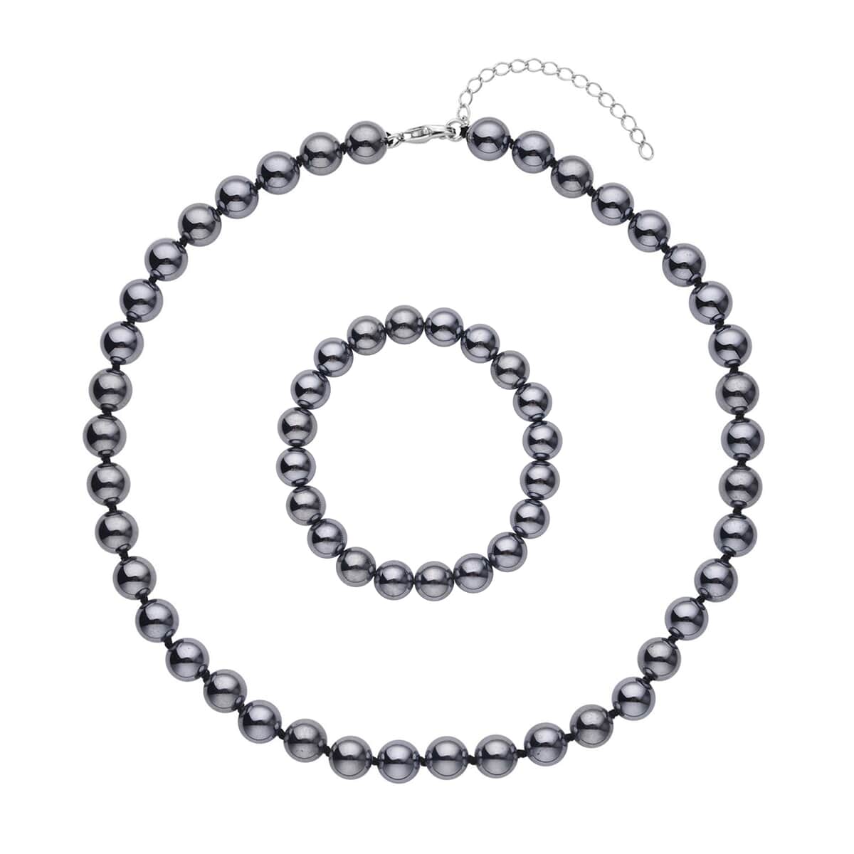 Terahertz Round Beaded Stretch Bracelet and Necklace 18-20 Inches in Rhodium Over Sterling Silver 370.00 ctw image number 0