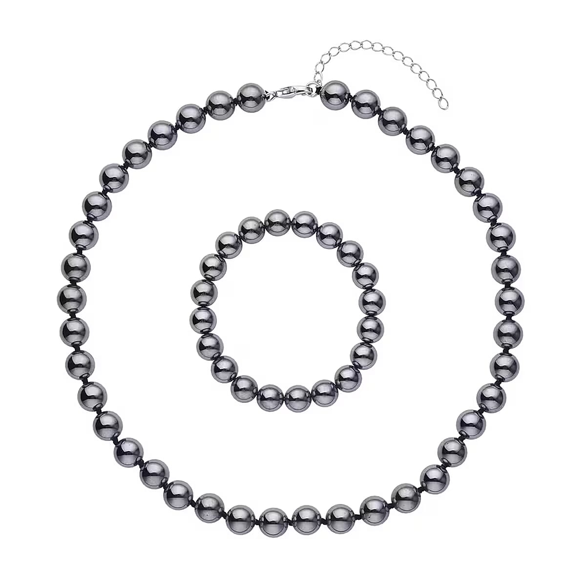 Terahertz Round Beaded Stretch Bracelet and Necklace 18-20 Inches in Rhodium Over Sterling Silver 370.00 ctw image number 0