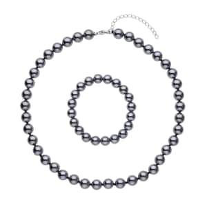 Terahertz Round Beaded Stretch Bracelet and Necklace 18-20 Inches in Rhodium Over Sterling Silver 370.00 ctw