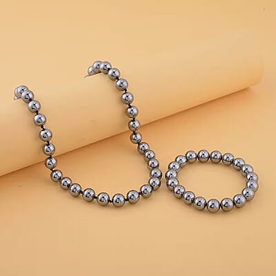 Terahertz 370.00 ctw Round Beaded Stretch Bracelet and Necklace 18-20 Inches in Rhodium Over Sterling Silver