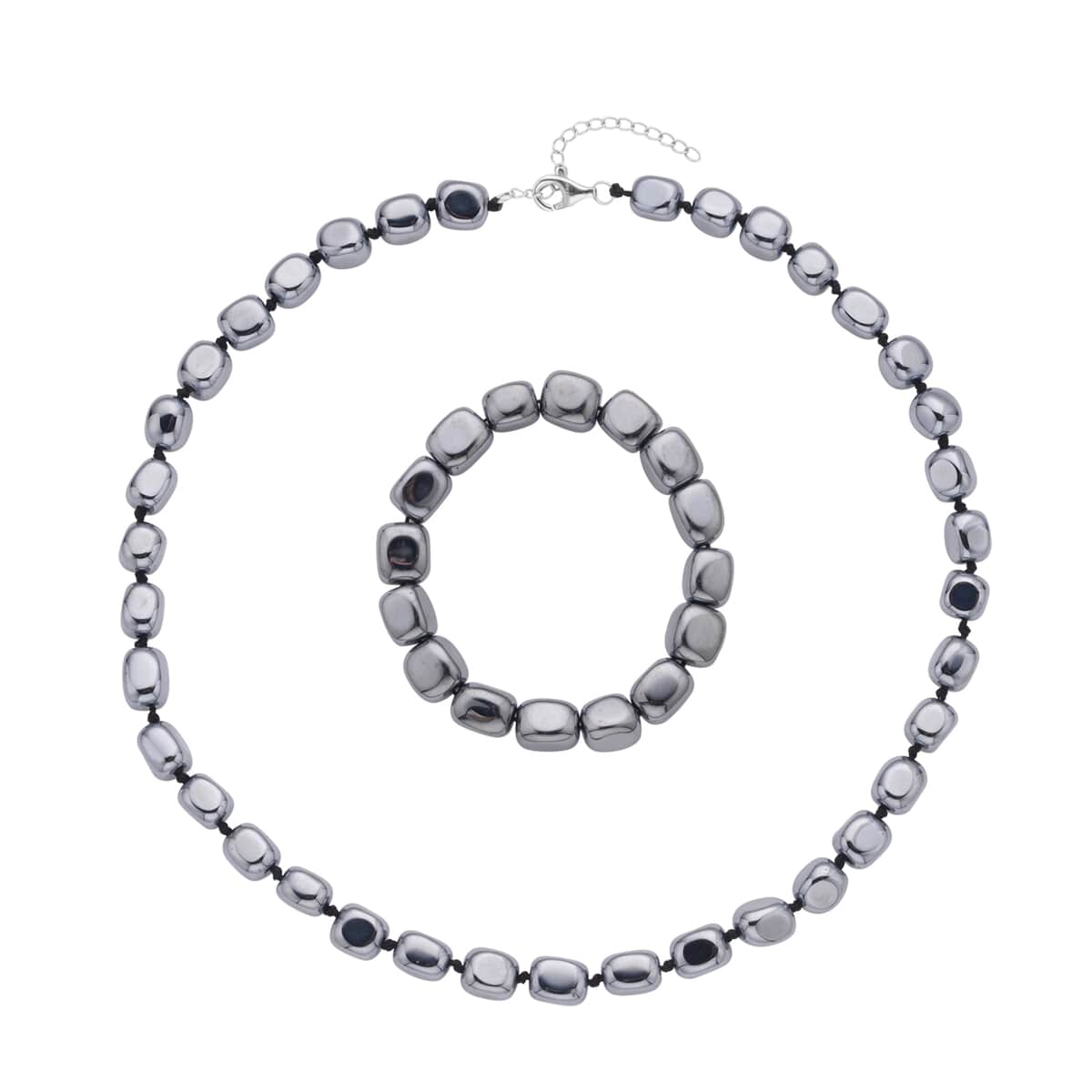 Terahertz 488.50 ctw Fancy Beaded Stretch Bracelet and Necklace 18-20 Inches in Rhodium Over Sterling Silver image number 0