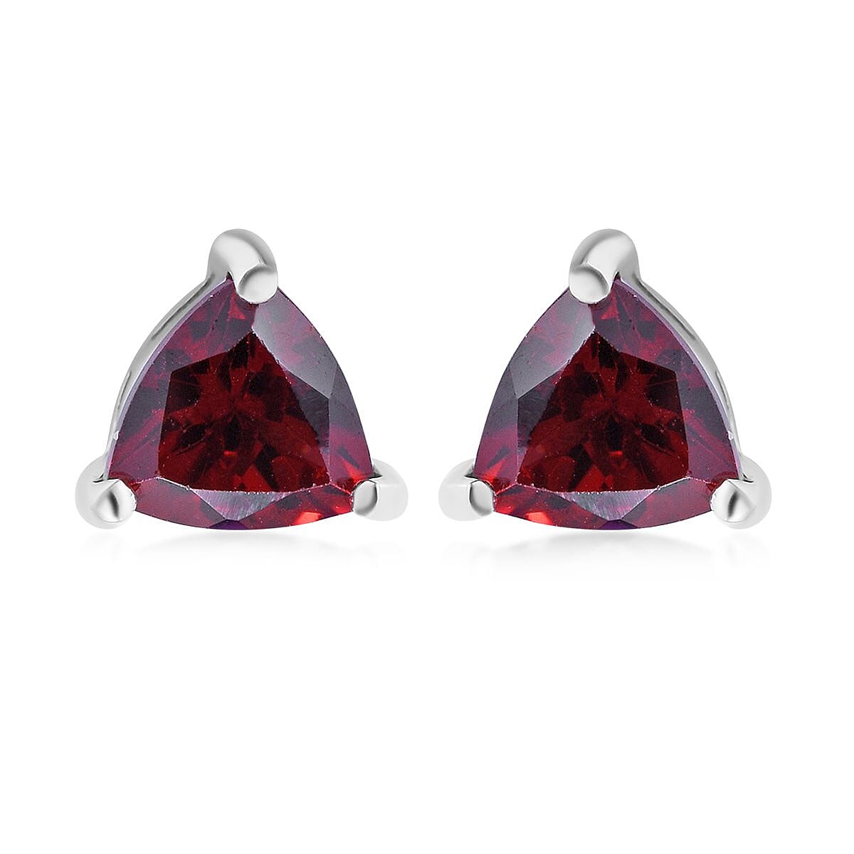 Mozambique Garnet Trillion Tennis Bracelet (6.25In) and Stud Earrings in Platinum Over Sterling Silver 23.50 ctw