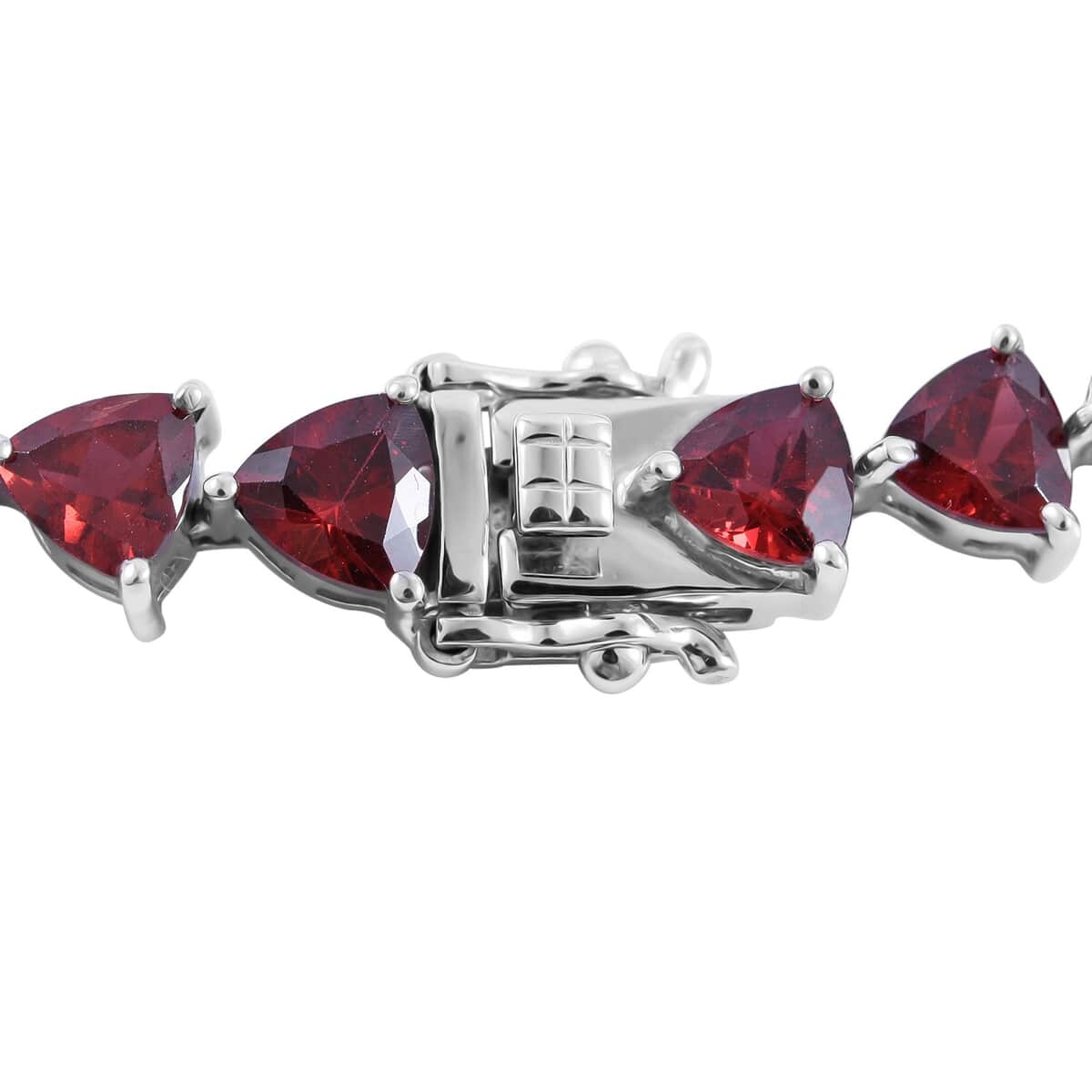 Mozambique Garnet Trillion Tennis Bracelet (7.25In) and Stud Earrings in Platinum Over Sterling Silver 26.30 ctw image number 2