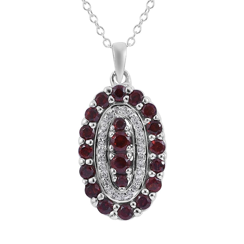 Mozambique Garnet and White Zircon Pendant Necklace 18 Inches in Platinum Over Sterling Silver 2.15 ctw