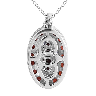 Mozambique Garnet and White Zircon Pendant Necklace 18 Inches in Platinum Over Sterling Silver 2.15 ctw