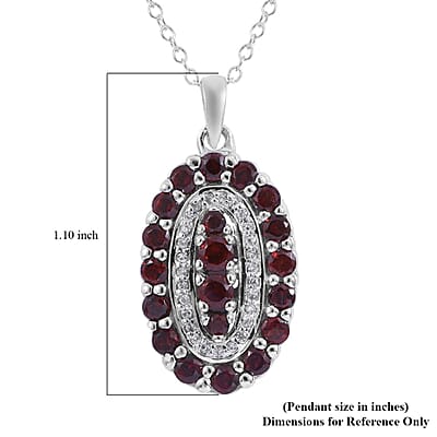 Mozambique Garnet and White Zircon Pendant Necklace 18 Inches in Platinum Over Sterling Silver 2.15 ctw
