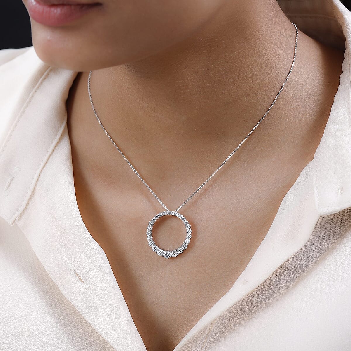 Moissanite Circle Pendant Necklace 20 Inches in Platinum Over Sterling Silver 1.85 ctw image number 2