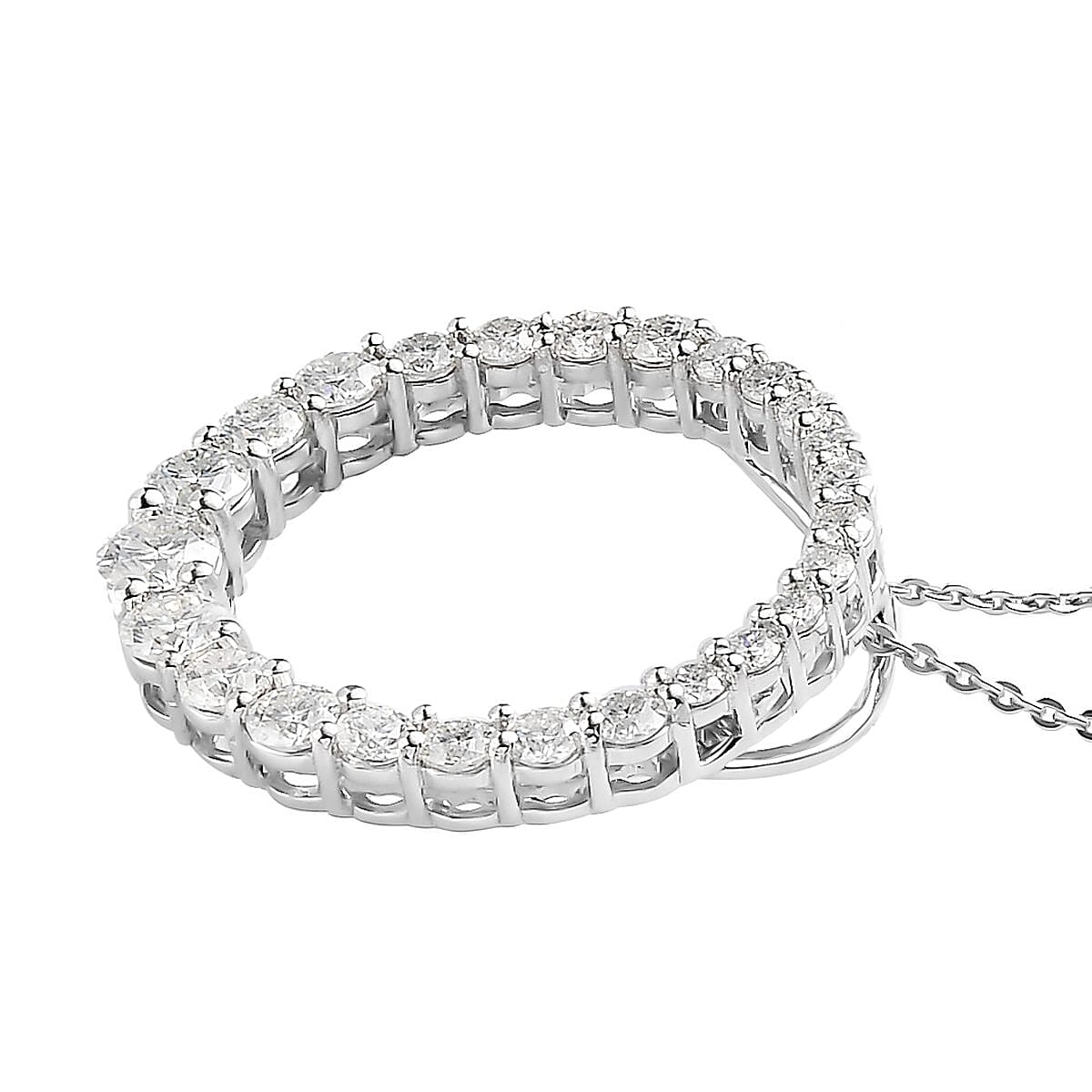 Moissanite Circle Pendant Necklace 20 Inches in Platinum Over Sterling Silver 1.85 ctw image number 3