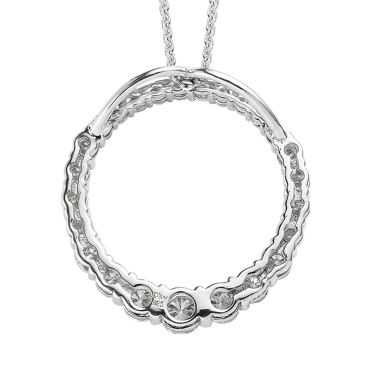 Moissanite Circle Pendant Necklace 20 Inches in Platinum Over Sterling Silver 1.85 ctw image number 4