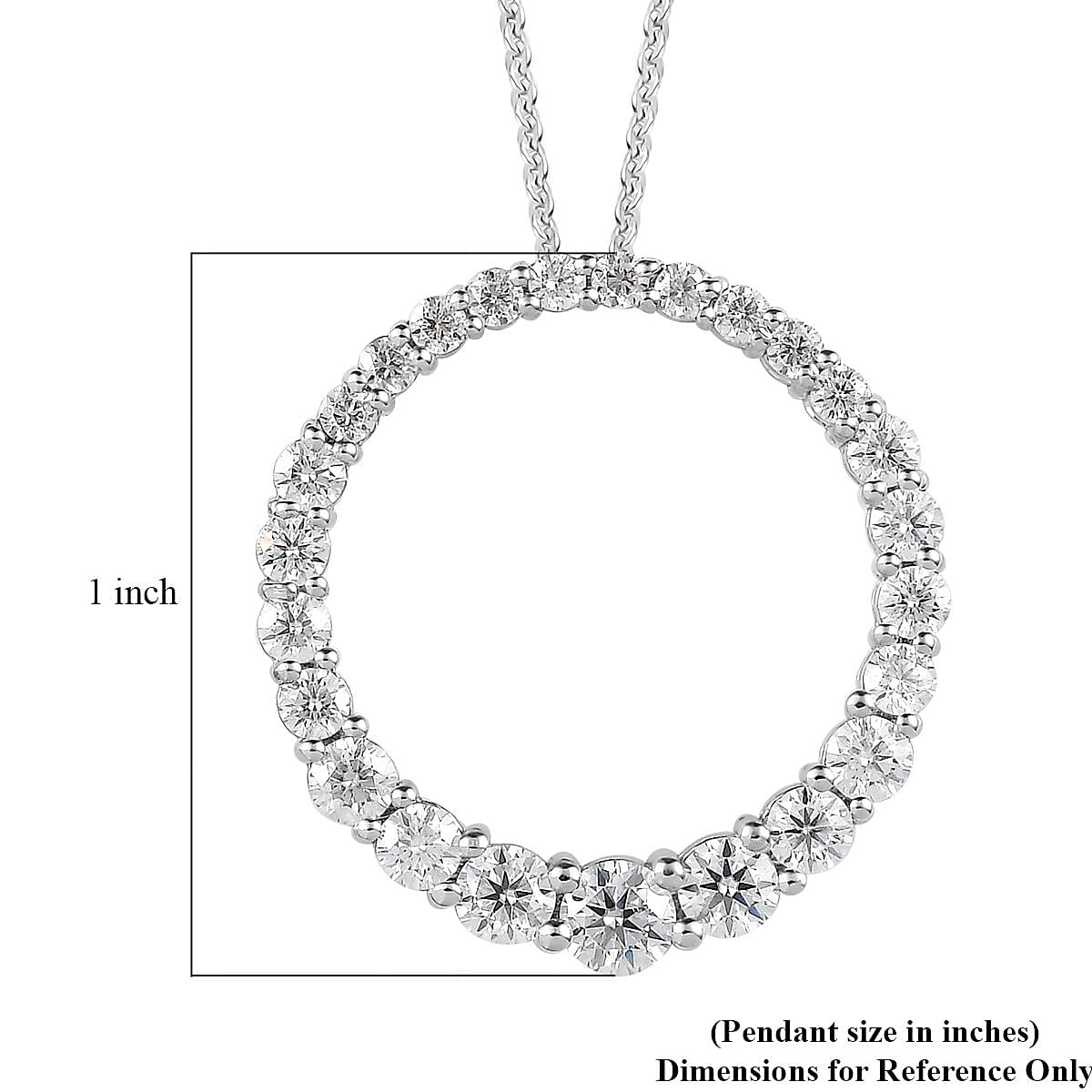 Moissanite Circle Pendant Necklace 20 Inches in Platinum Over Sterling Silver 1.85 ctw image number 5