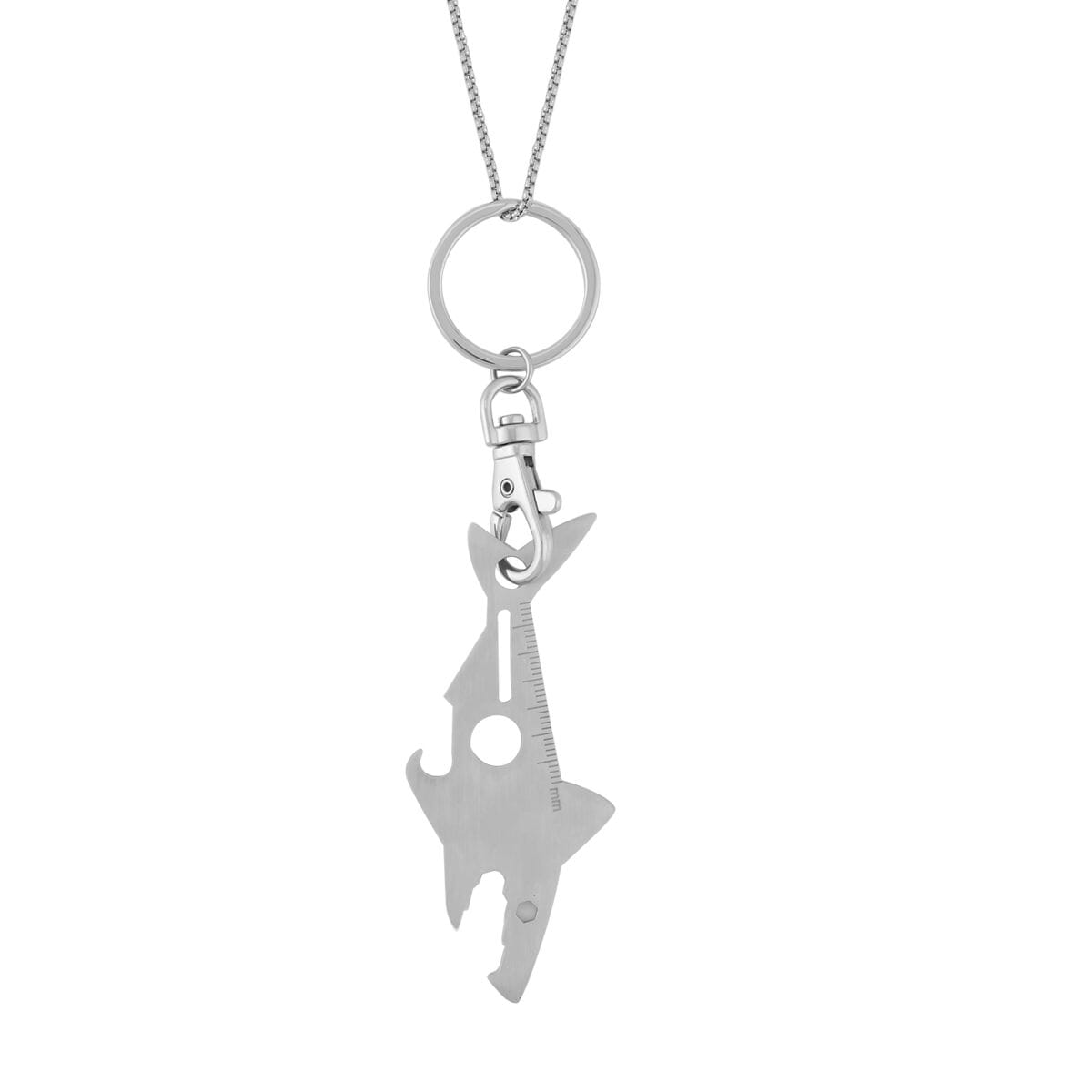 Multi-purpose Shark Shape Keychain or Pendant Necklace 30 Inches in Stainless Steel image number 0