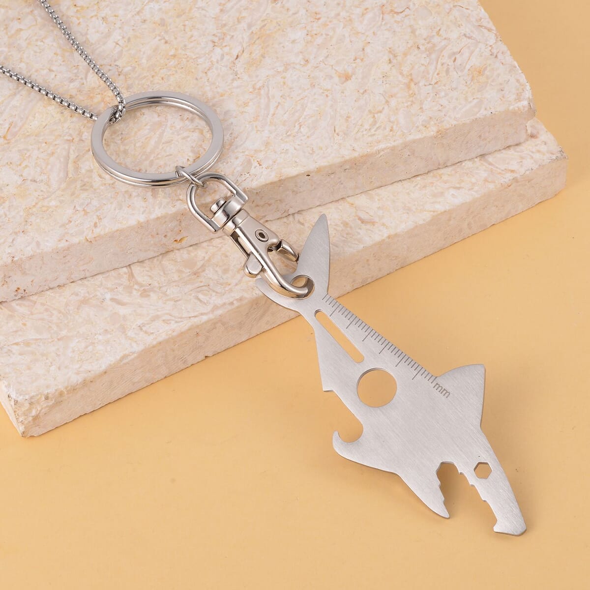 Multi-purpose Shark Shape Keychain or Pendant Necklace 30 Inches in Stainless Steel image number 1