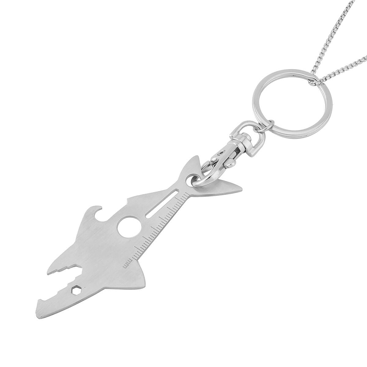 Multi-purpose Shark Shape Keychain or Pendant Necklace (30 Inches) in Stainless Steel , Tarnish-Free, Waterproof, Sweat Proof Jewelry