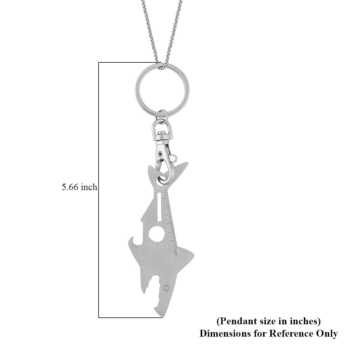 Multi-purpose Shark Shape Keychain or Pendant Necklace (30 Inches) in Stainless Steel , Tarnish-Free, Waterproof, Sweat Proof Jewelry