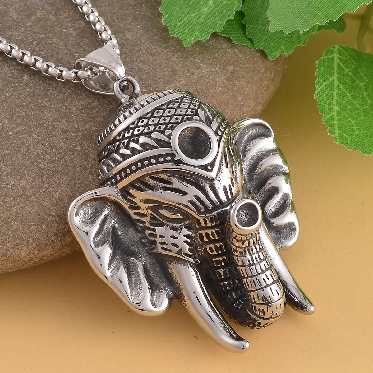 Elephant Head Pendant Necklace 24 Inches in Stainless Steel image number 1