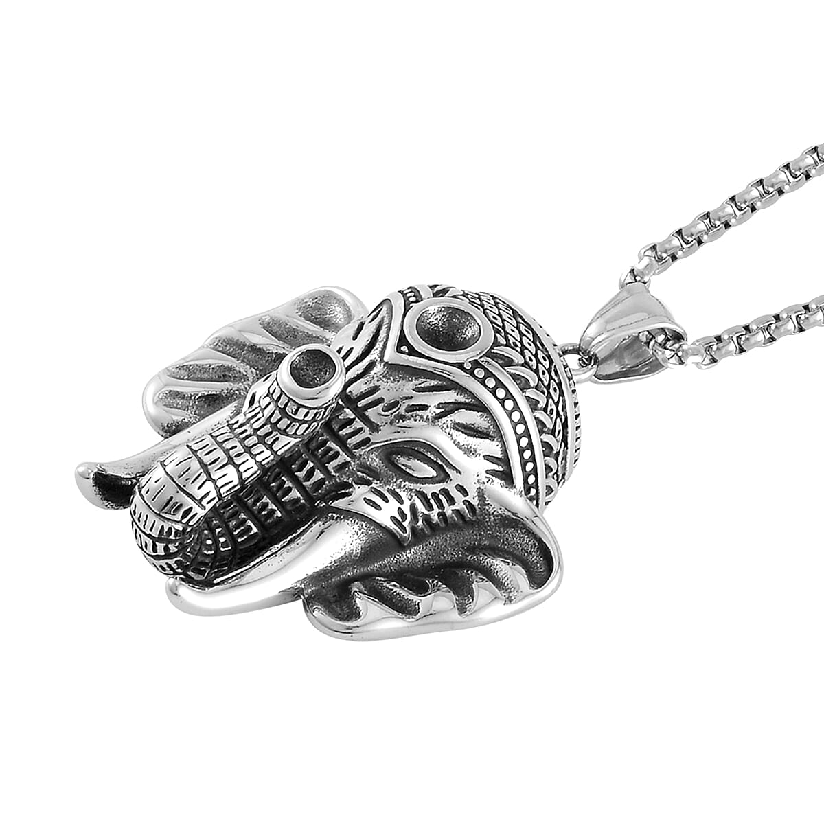 Elephant Head Pendant Necklace 24 Inches in Stainless Steel image number 2
