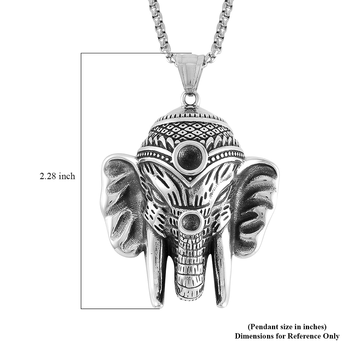 Elephant Head Pendant Necklace 24 Inches in Stainless Steel image number 4
