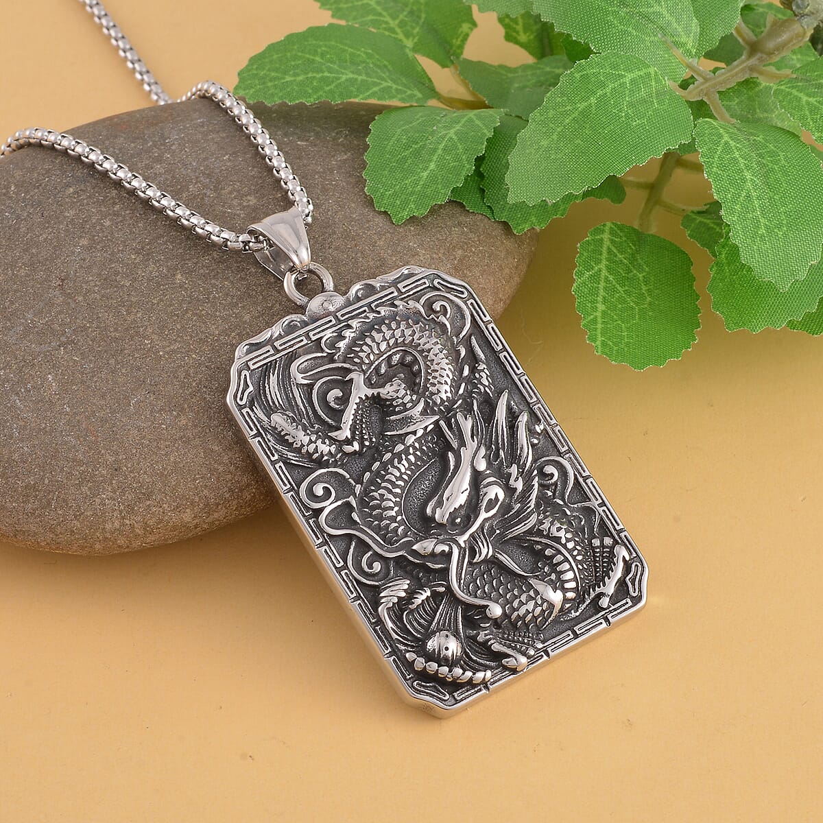 Dragon Pendant Necklace 24 Inches in Stainless Steel image number 1